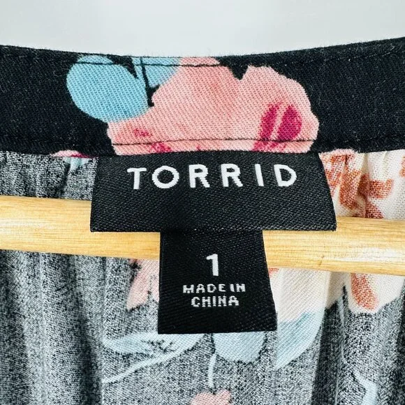 Torrid Black Multi Floral Mini Stretch Challis Tie Waist Pocket Dress Plus 1X - Picture 10 of 12